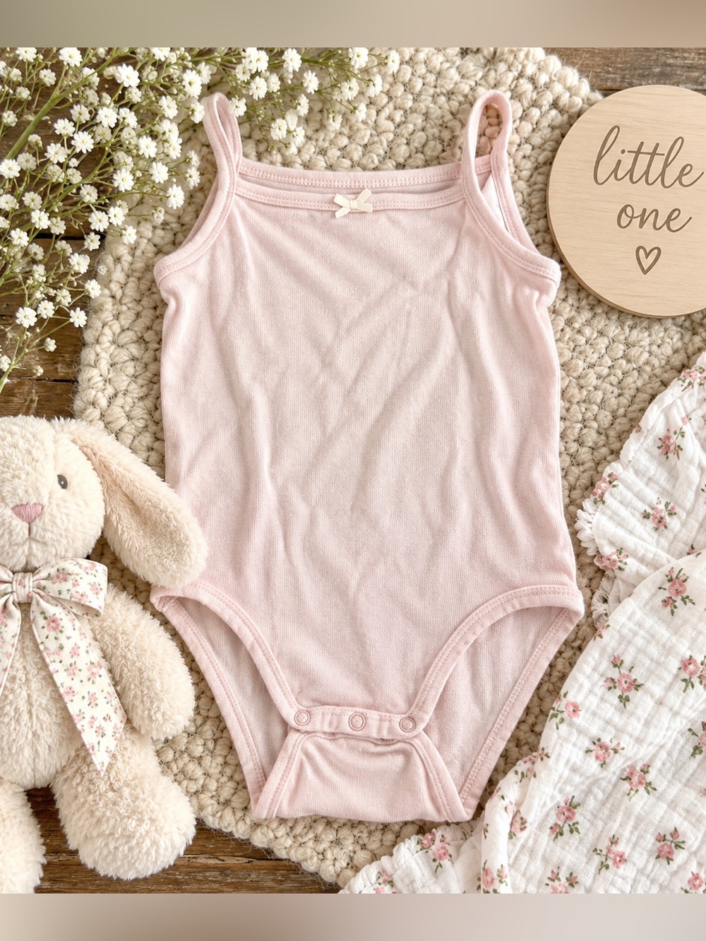 H&M Baby Girl Organic Cotton Pink Cami Bodysuit Onesie 18M